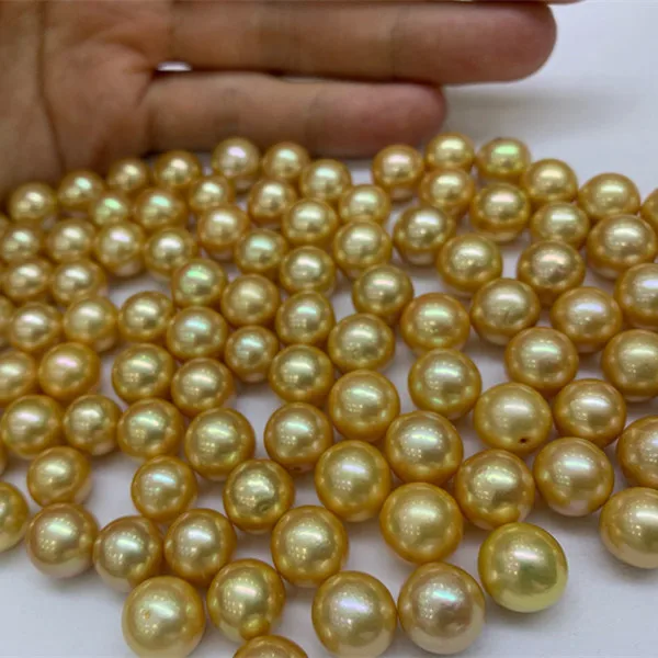 

Wholesale DYED GOLD 10-11mm Big Size Real Natural Freshwater Loose Pearls Near Round Shape for DIY Jewelry Necklace Bracelet