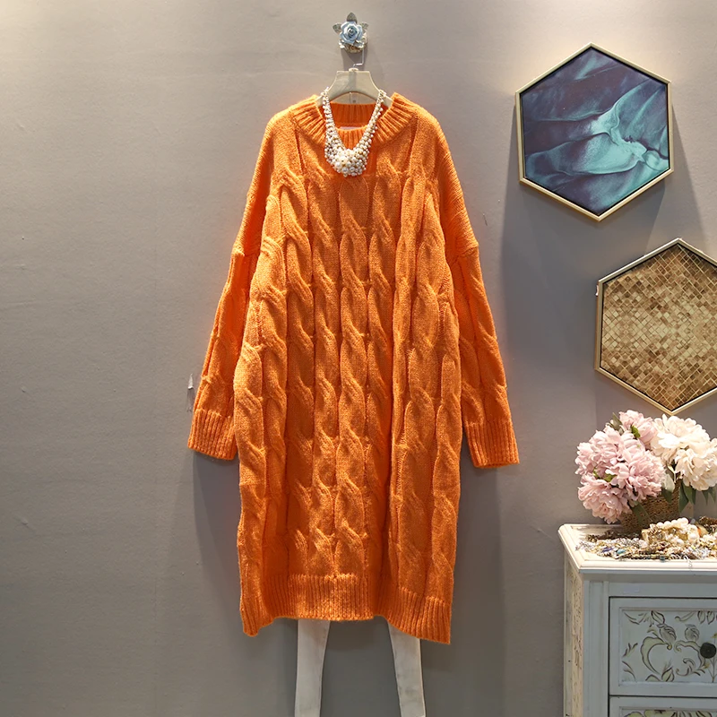 orange GCC3002 XITAO, вязанное женское платье, модное, новое, элегантное, маленькое, свежее,, Зимний пуловер, плиссированное, прямое, миноритарное, свободное платье, GCC3002 - Цвет: orange GCC3002
