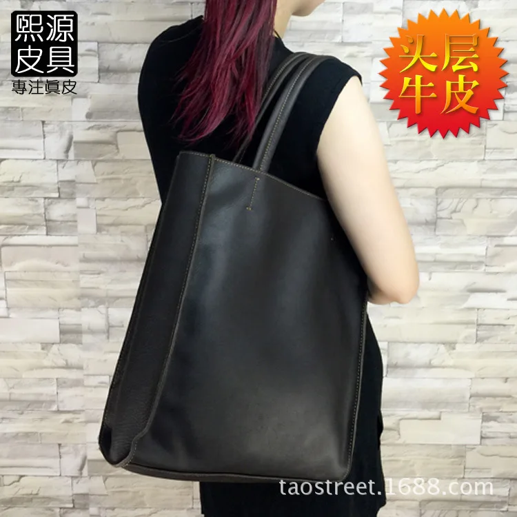 

2018 Europe And America Shoulder Bag Handbag WOMEN'S Leather Bags Simple Casual Men And Women Tote Bag Full-grain Leather