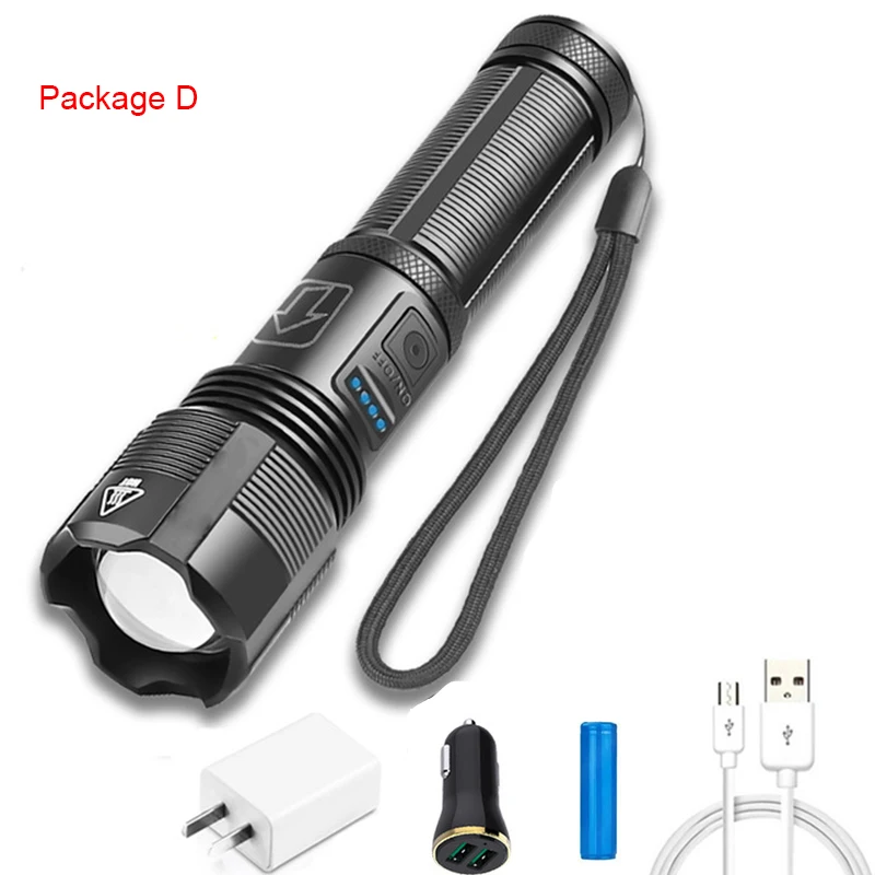 D2 Flashlight Super Bright LED XHP70 XHP50 4 Core Torch Hiking Camping P70.2 Power Display AAA or 18650 EDC Flashlights Lighting high powered flashlights Flashlights