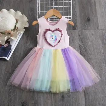 

Baby Girl Clothes Unicorn Dress Rainbow Dresses Birthday Party Summer Sleeveless Clothing Princess Party Vestido