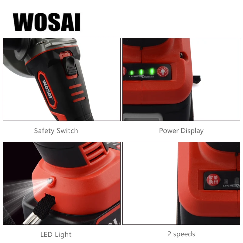 WOSAI аккумуляторная угловая шлифовальная машина 20V литий-ионный шлифовальный станок для резки электрическая угловая шлифовальная машина шлифовальные Мощность инструмент