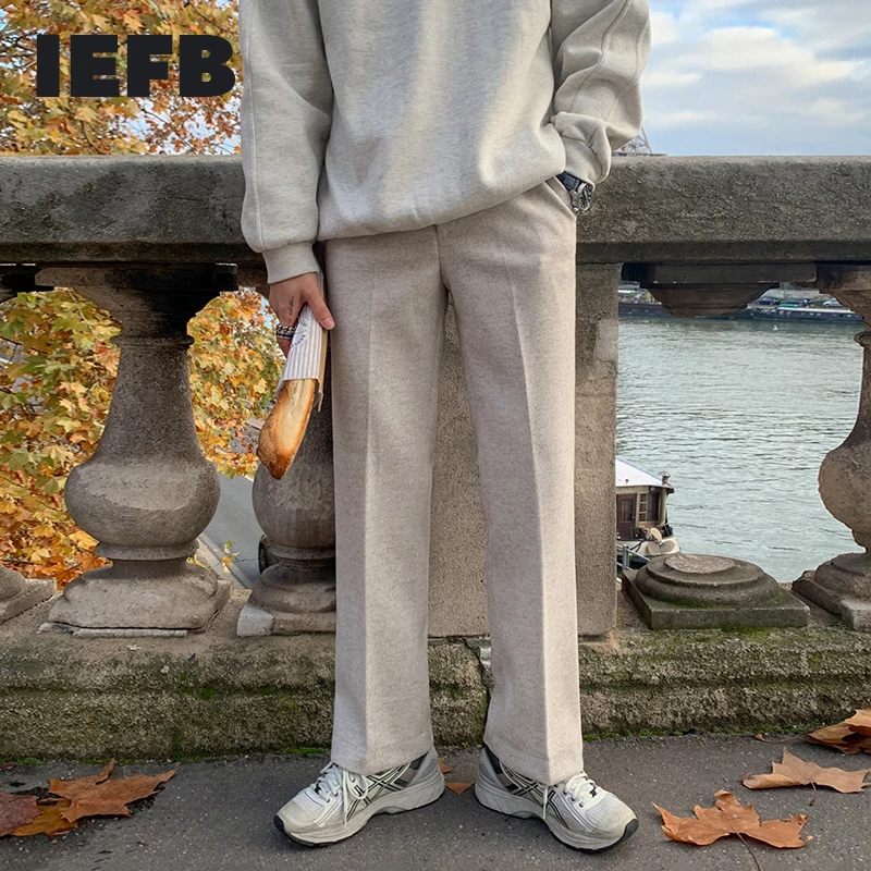 IEFB 2023 Autumn Thickened Woolen Trousers Men's Suit Pants Korean