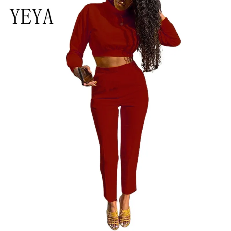 

YEYA Casual Two Pieces Sets Jumpsuits for Women Elegant Hollow Out Long Sleeve Autumn Rompers Casual Overalls High Quality