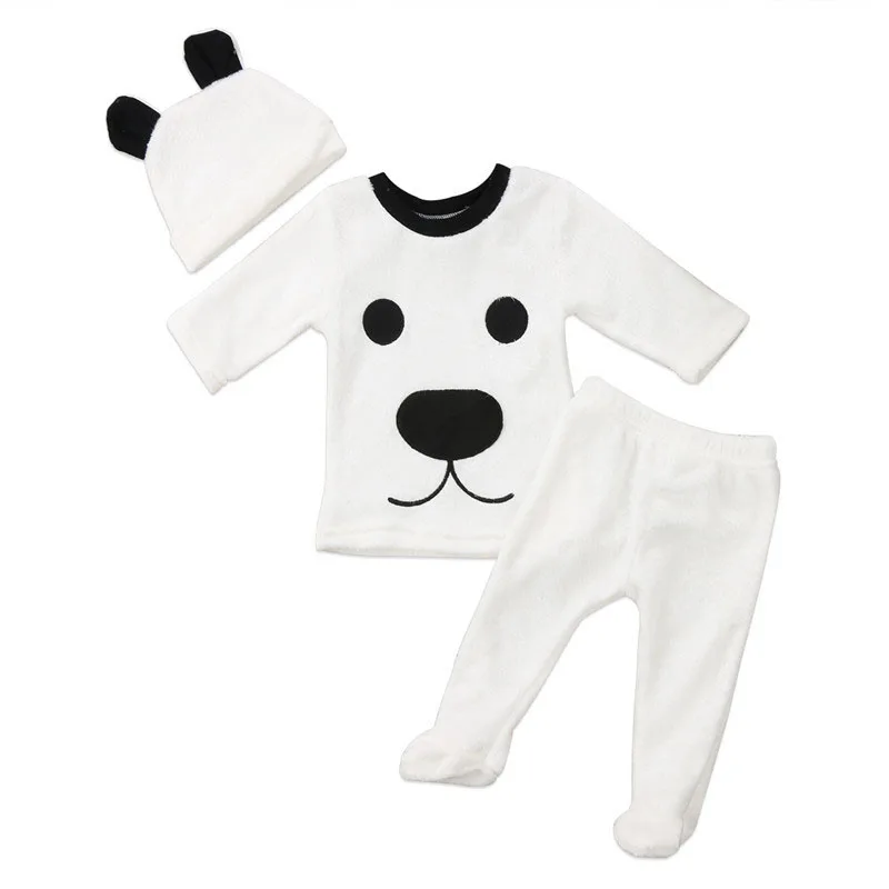 Комплект из 3 предметов, флисовый топ с длинными рукавами и рисунком медведя, штаны и шапка для маленьких мальчиков, теплая зимняя одежда милый комплект одежды