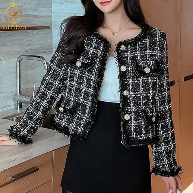 Vintage Design Twill Tweed Cropped Jacket Women Small Fragrance Style  Elegant Button Luxury Coat Casual Stylish Spring Outerwear - AliExpress