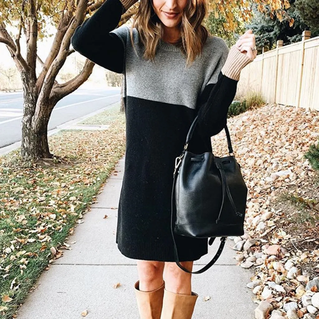 

YOUYEDIAN 2019 Womens Long Sleeve Pullover Plus Size Patchwork Sweater Knitted Top Long Blouse gilet femme manche longue #FO