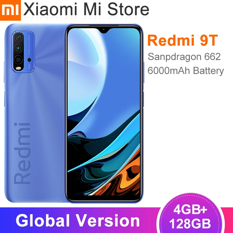  Глобальная версия Xiaomi Redmi 9T смартфон 4GB RAM 128GB ROM Snapdragon 662 6000mAh батарея 48MP Автомобильная камера заднего вида 6,53 ''FHD мобильного телефона 