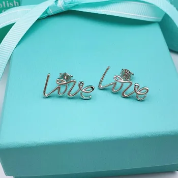 

Women 1: 1 925 Sterling Silver High Quality LOVE Font Earring Logo Original Genuine Charm Jewelry Wedding Valentine Party Gift