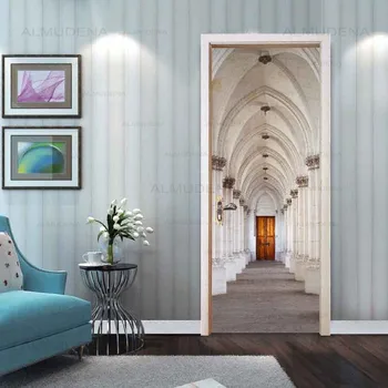 

Paper Print Art 3D Renew Door Stickers Church Building Pvc Mural Home Decor Picture Self Adhesive Bedroom Waterproof Paper