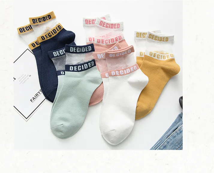 Летние прозрачные носки с буквенным принтом, женские хлопковые короткие носки с дырочками, тонкие повседневные короткие носки, женские удобные носки