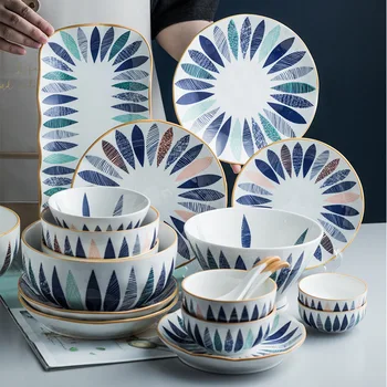 

KINGLANG Japanese Tableware Ceramic Creative Hand-painted Noodle Bowl Ceramic Dishes Dinner Plates New Arrival Bowls