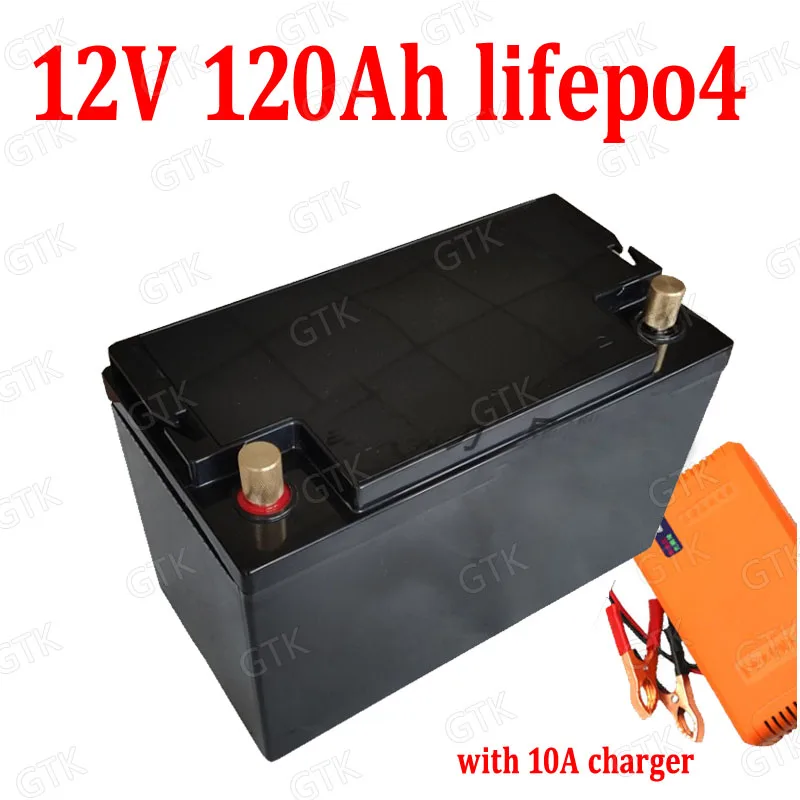 GTK водонепроницаемый Lifepo4 12,8 V 12V 120AH литиевая батарея для солнечной энергии Автопогрузчик чистящие машины радио RV+ 10A зарядное устройство