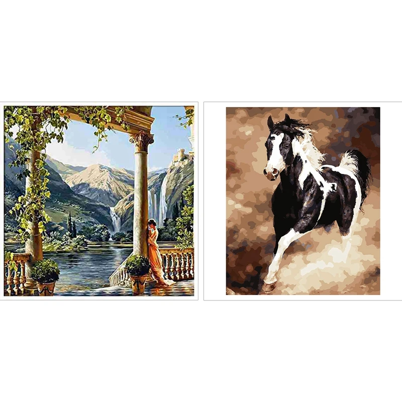 2x DIY Oil Painting for Adults Kids Paint By Number Kit Digital Horse 16x20 Inches & Garden Goddess |