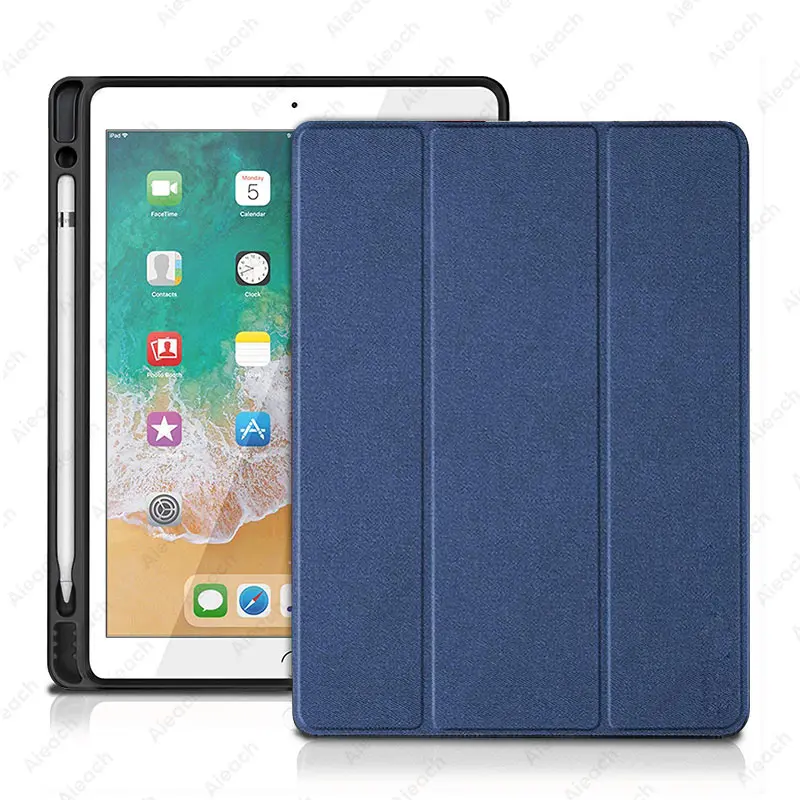 Navy Чехол для iPad Pro 10,5 со встроенным карандашом, умный кожаный мягкий силиконовый тканевый чехол для Apple iPad 10,2 Air 3 - Цвет: Navy