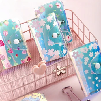 

Cute Transparent Credit Card Holder wallet Women PVC Laser Flower Strawberry Travel Business ID Card Coin Money Bag Purse Pouch