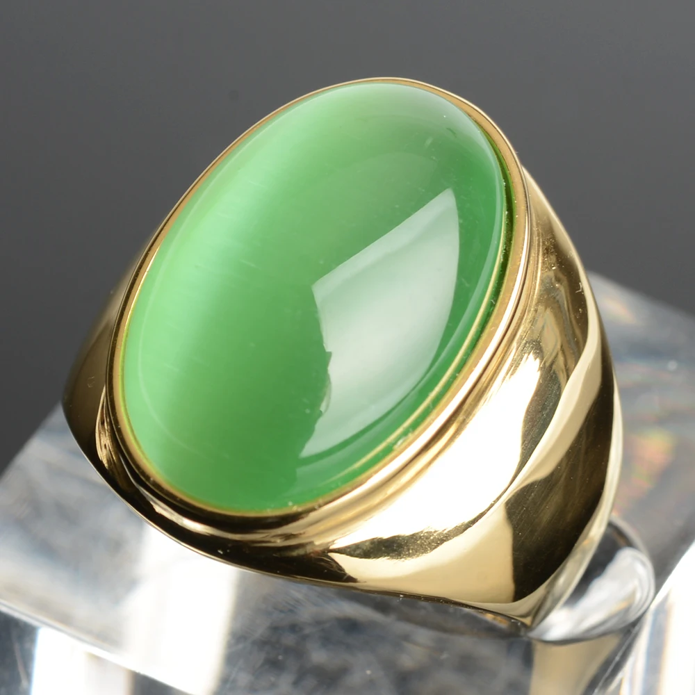 Stainless Steel Ring Finger Ring Vintage Stainless Steel RING FOR WOMAN With Oval Cat's Eye Opal Exaggerated Decorate Fashion Jewelry