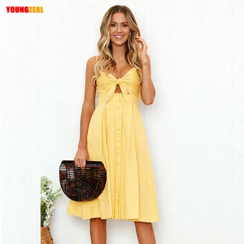 

Hot Sale Summer Beach Midi Dress Women 2020 Sexy Fashion Off Shoulder Button Dress Elegant V-Neck Backless Holiday Dress Vestido