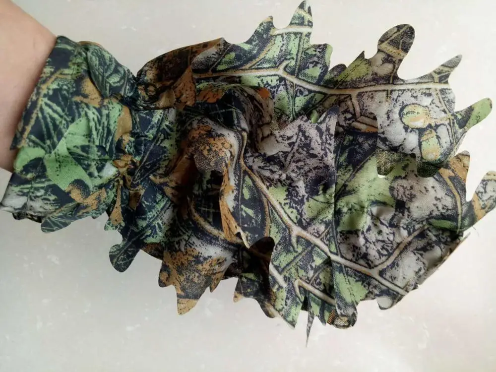 1 Pair 3D Leaf Camo Gloves  climbing Cycling Maple leaves Bionic Camouflage Shooting Hunting thin Gloves Lightweight breathable 5