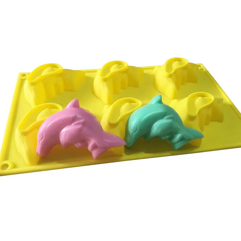 6 Cavity Dolphin Silicone Soap Mold Handmade Clay Candle Mold Kitchen