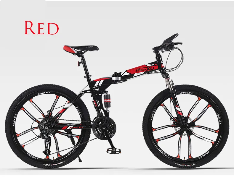 Горный велосипед складной велосипед 26 дюймов скоростной внедорожный двойной амортизирующий гоночный студенческий для взрослых мужчин и женщин - Цвет: red