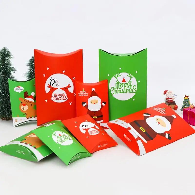 

20pcs/lot Creative Christmas Gift Box Folding Christmas Packaging Pillow Box Baked Cookie Box
