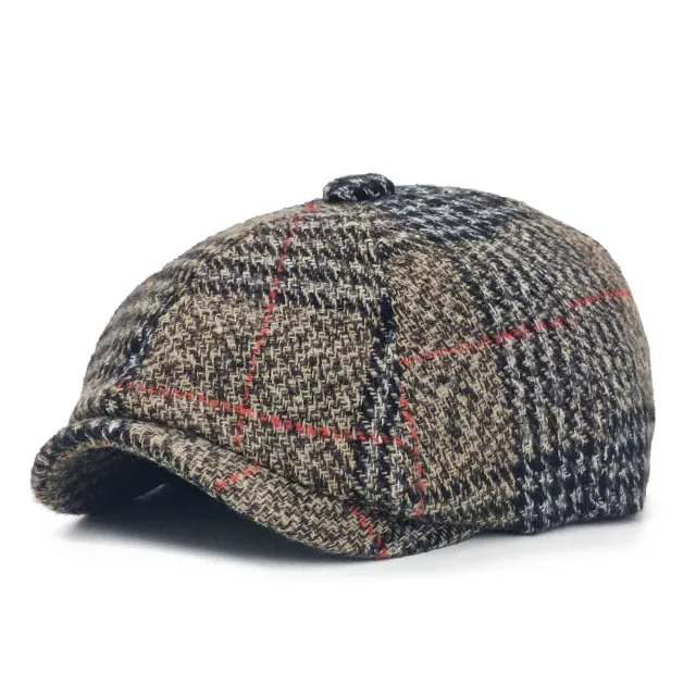 Khaki plaid Peaky Blinders, мужские береты, шапка, осень, новая, винтажная, с узором в елочку, восьмиугольная шапка Wo, мужская, повседневная, тыква, шапка в стиле Гэтсби, плоская, берет, шапки - Цвет: Khaki plaid