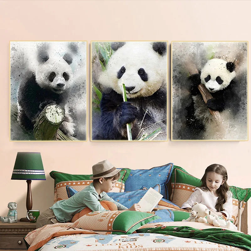 

Funny Cute Cartoon Panda Poster Animals Eating Bamboo Canvas Painting Print Nursery Cuadros Wall Art Baby Room Home Decor Gift