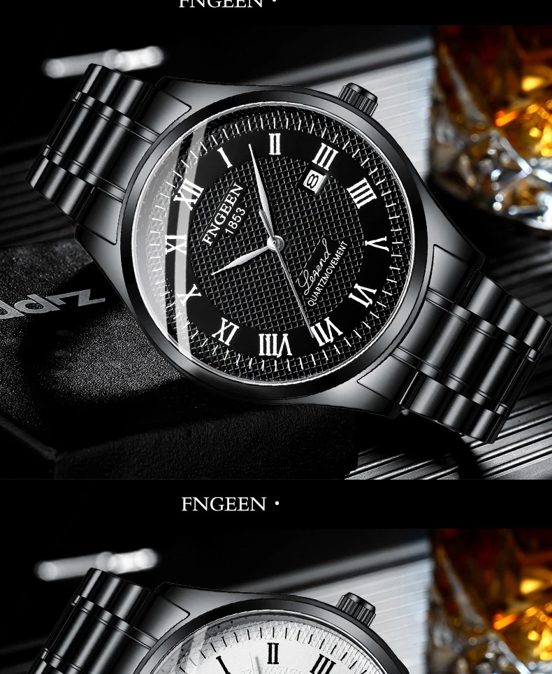 FNGEEN Simple Black Quartz Watches For Men Sport Wristwatches Date Clock Mens Watches Top Brand Luxury Relogio Masculino 5670