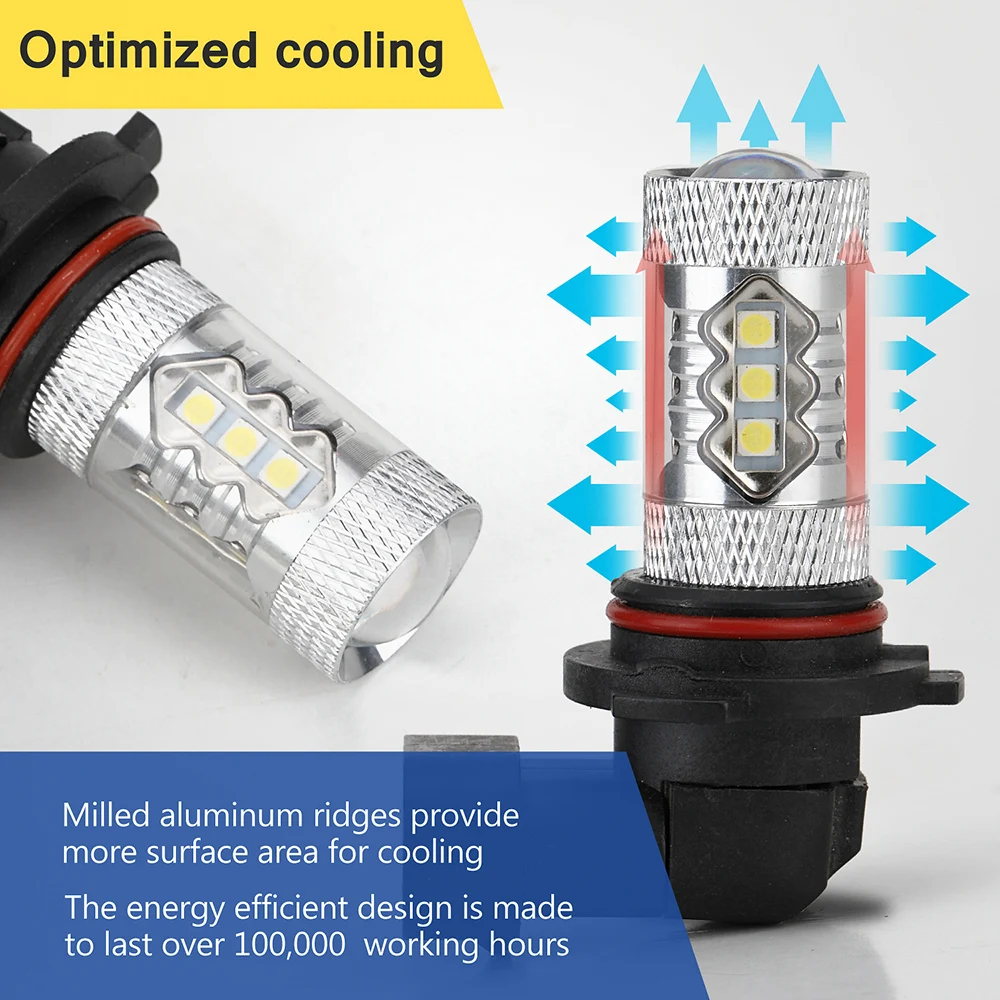 Car Fog Light Blubs 2pcs/lot 9006 12V 100W 6000K White Highlighting Automobile LED Headlights Fog Lamp Light Bulbs