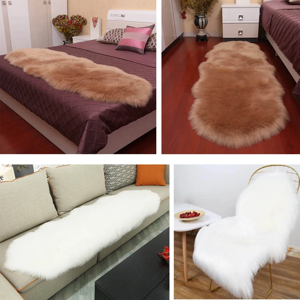 Soft Faux Fur Wool Carpet for Living Room Artificial Sofa Bed Rug Plush Carpets Bedroom Cover Mattress Door Window Bay Mat