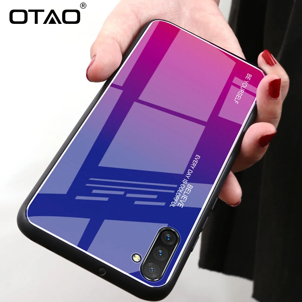 OTAO градиентный чехол из закаленного стекла для samsung Note 10 9 8 Pro S10 Plus S9 S8 мягкий