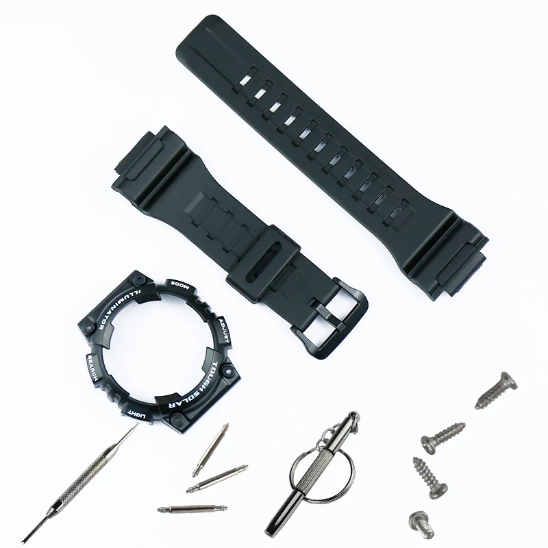 Black white word Watch accessories pin buckle suitable for Casio resin strap case men's watch with AQ-S810W AQS810WC sports waterproof watch band - Band Color: Black white word