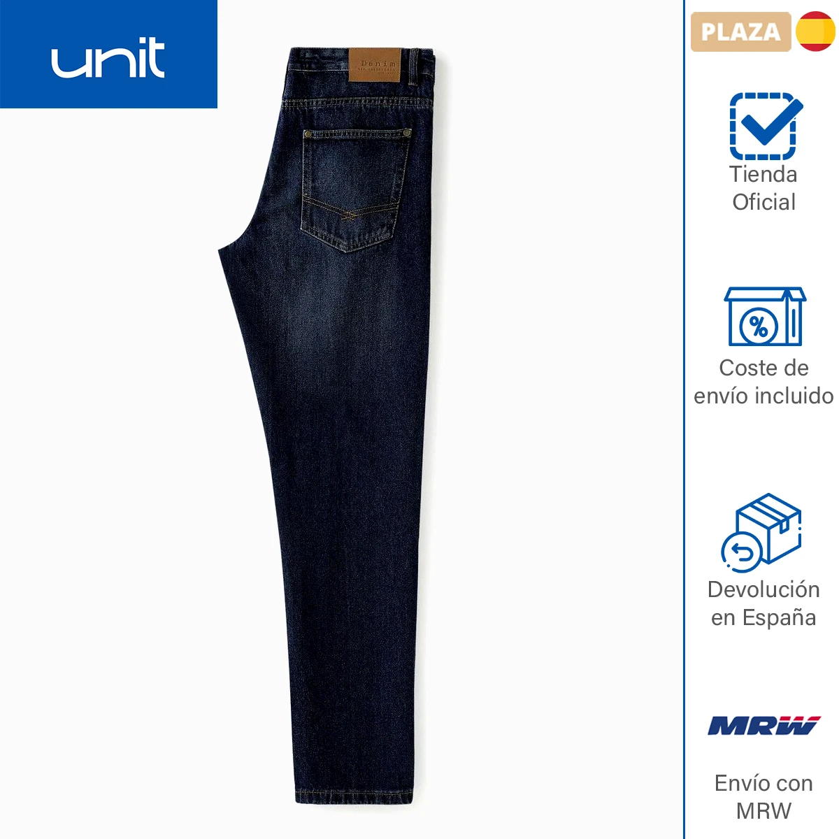 Unit - Pantalones vaqueros de hombre con cinco bolsillos azul . Ropa de moda y de calidad para uso diario