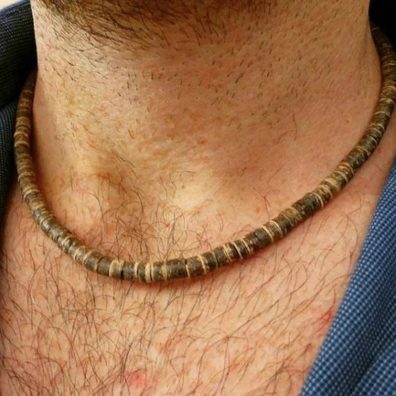 Mens beaded necklace Mens surfer necklace Surfer Brown beaded coconut