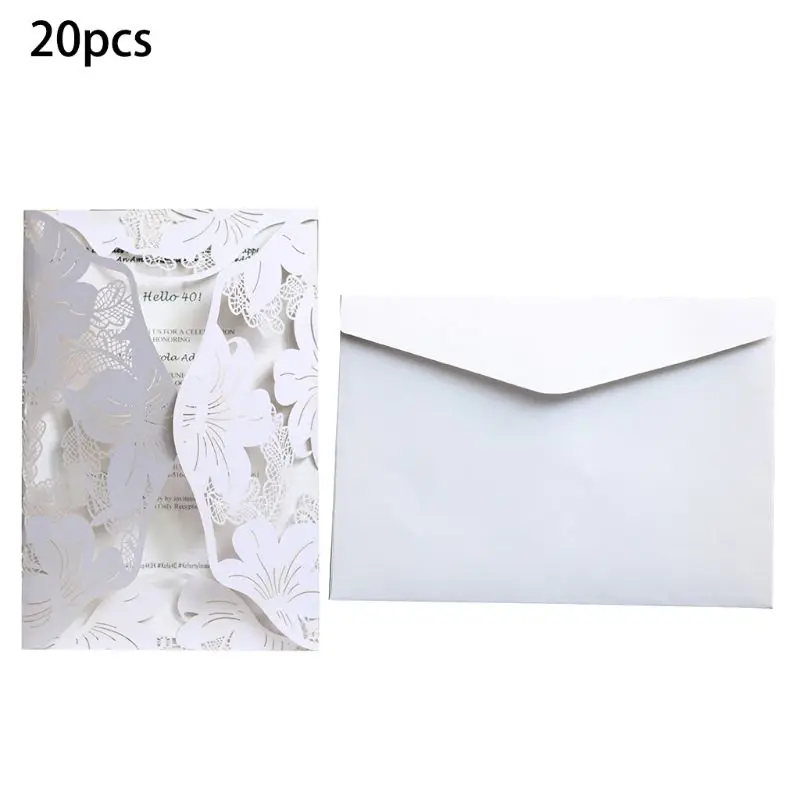  20pcs Wedding Invitation Cards Laser Cut Party Invitations with Blank Inner Kraft Card Inserts for  - 4.00007E+12
