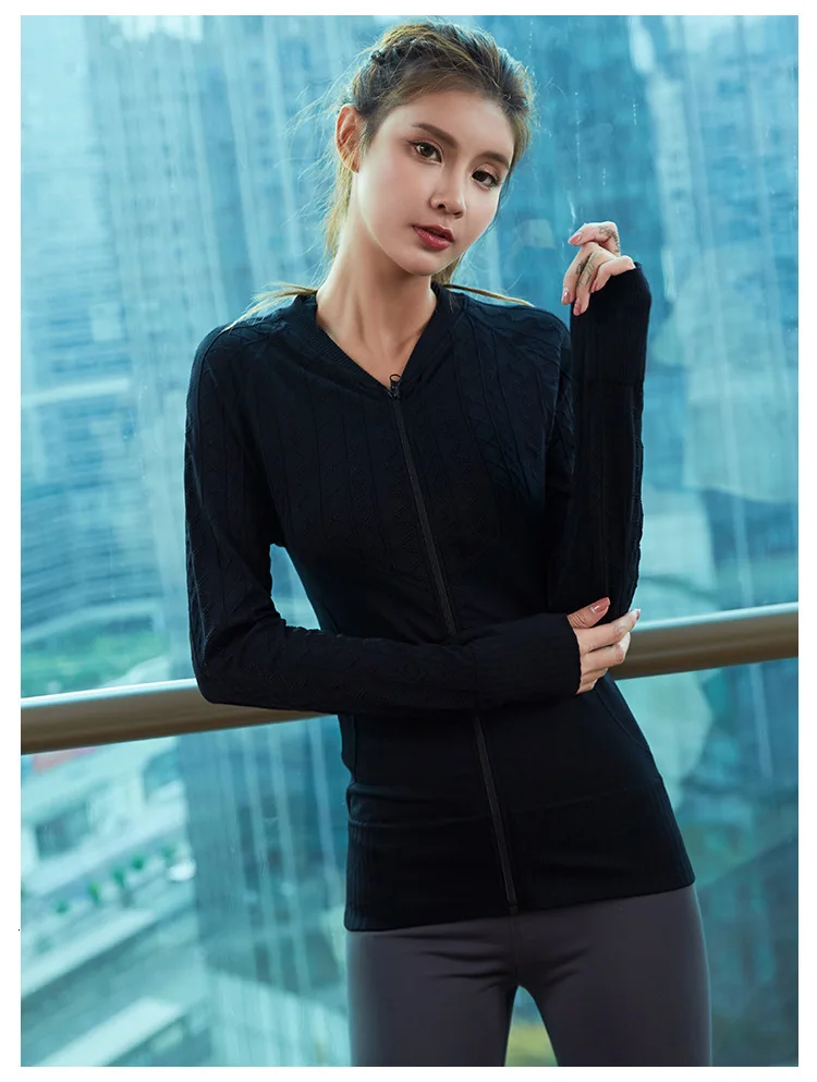 Zipper Running Jackets Women Sport Jacket Yoga Top Women Training Yoga Gym Jacket Quick Dry Long Sleeve Sport Coat
