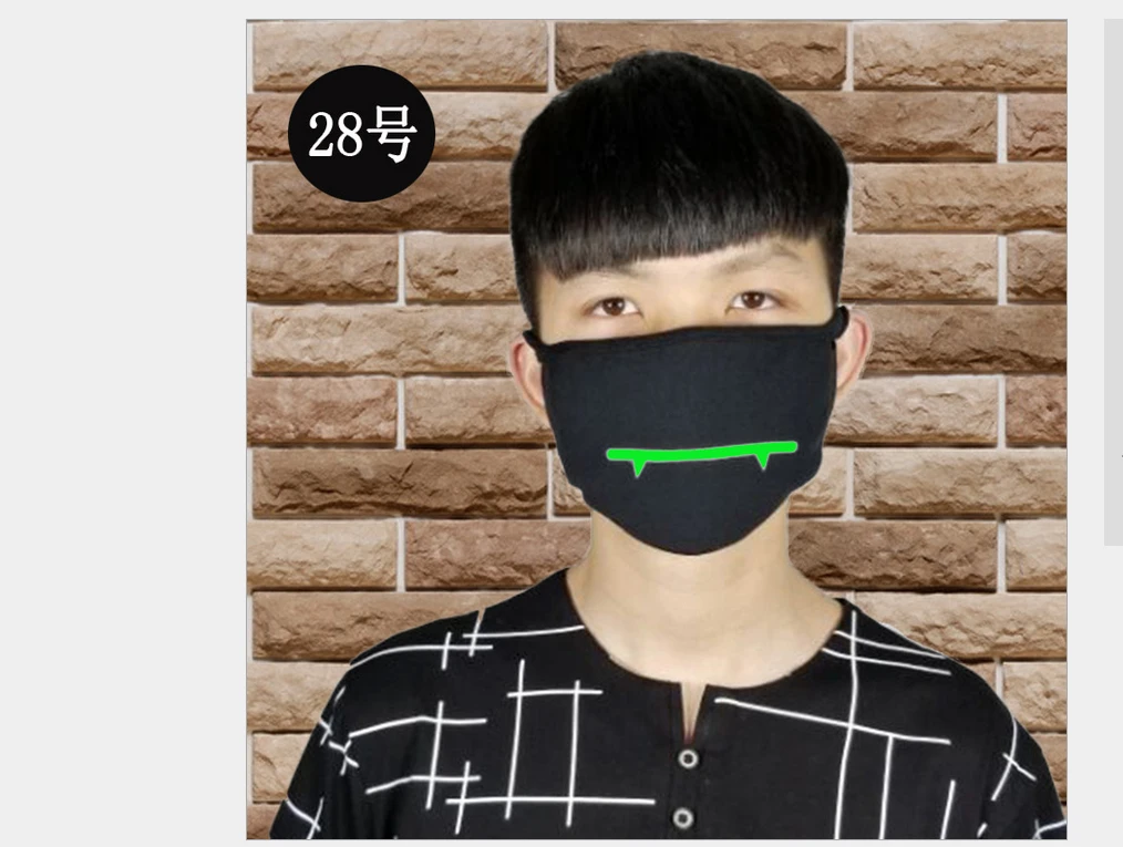 Newly Unisex Fashion Women Men Masks Fluorecent Mask14 Style Mask Cartoon Pattern Print Cotton Black Night glowing Mask - Цвет: Pattern 14