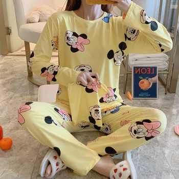 

2020 Spring New Fashion Pajamas With Cartoon Patterns For Women Long Sleeve And Trousers 2 Pcs Pajama Sets For Woman
