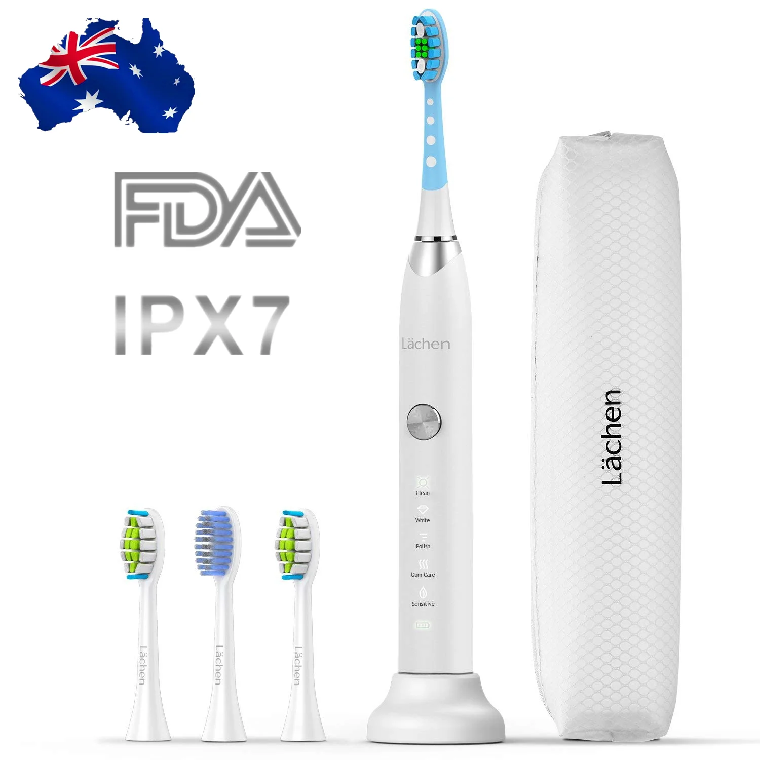 Lächen T7B Sonic Whitening Electric Toothbrush Sonic toothbrush with 4 brush heads and timer 5 modes USB charging Lächen T7B Sonic Whitening Electric Toothbrush Sonic toothbrush with 4 brush heads and timer 5 modes USB charging
