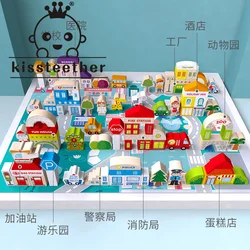 Kissteether – blocs de construction de ville en bois pour enfants, 120 pièces, jouets colorés, forme géométrique, jouets éducatifs pour tout petits 