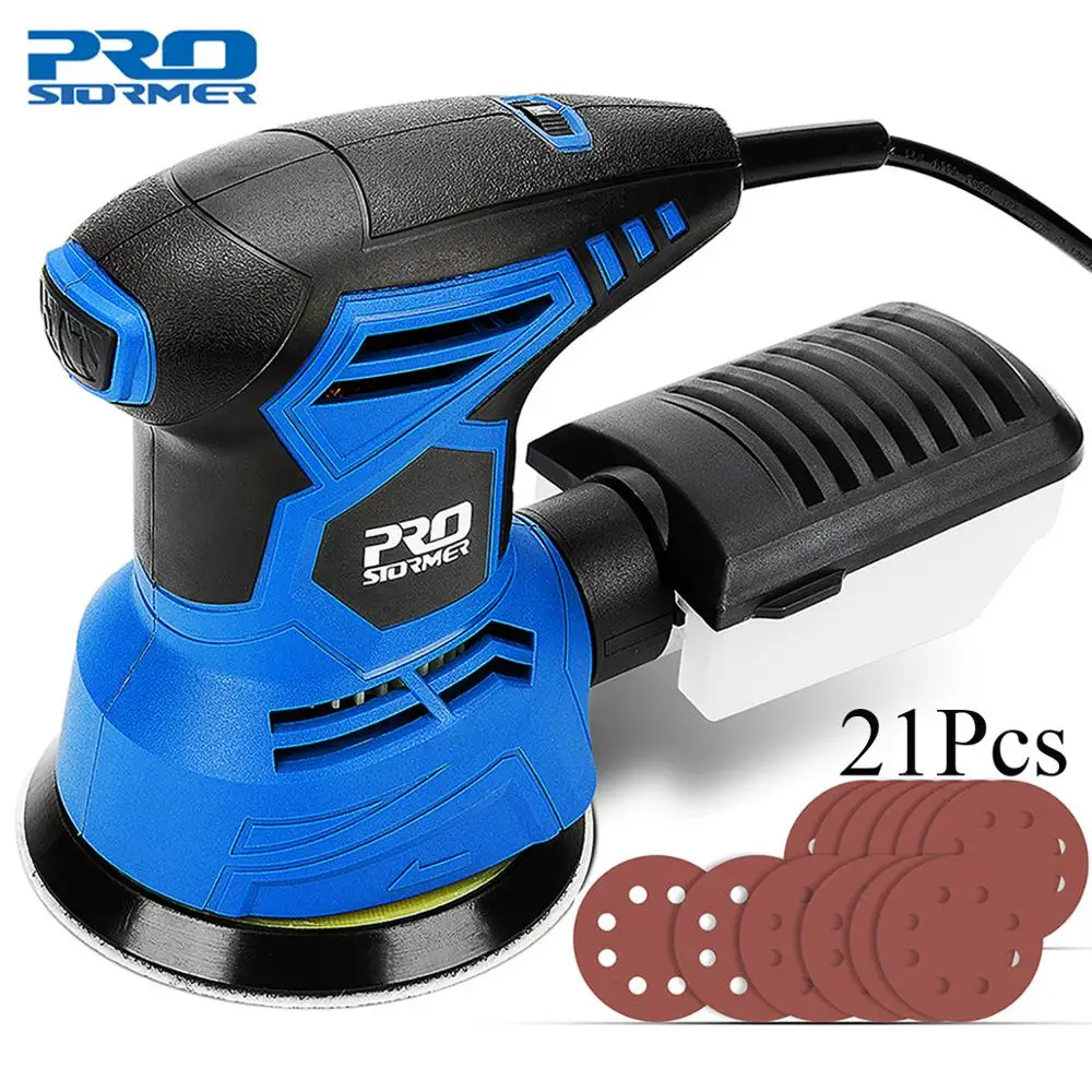 

PROSTORMER Belt Sander with 21pcs Sandpapers 2M VDE Random Orbital Sander for Woodwoking Power Tools Buffer Grinding Machine