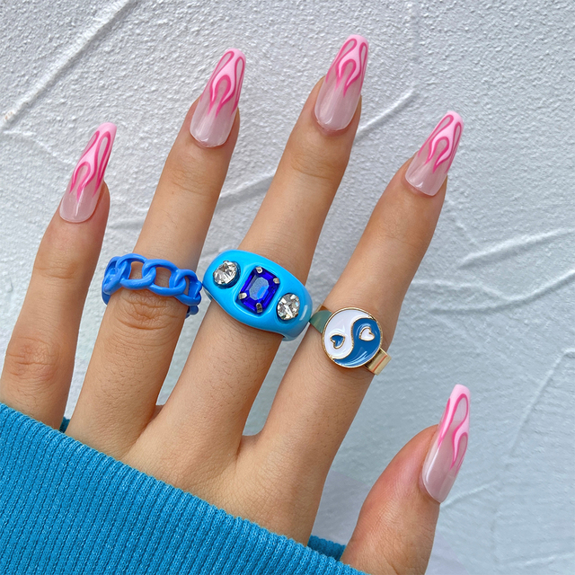 Heart Y2K Ring Set Open Cooper Rings For Women Candy Color Hand-painted Knuckle Rings Jewelry