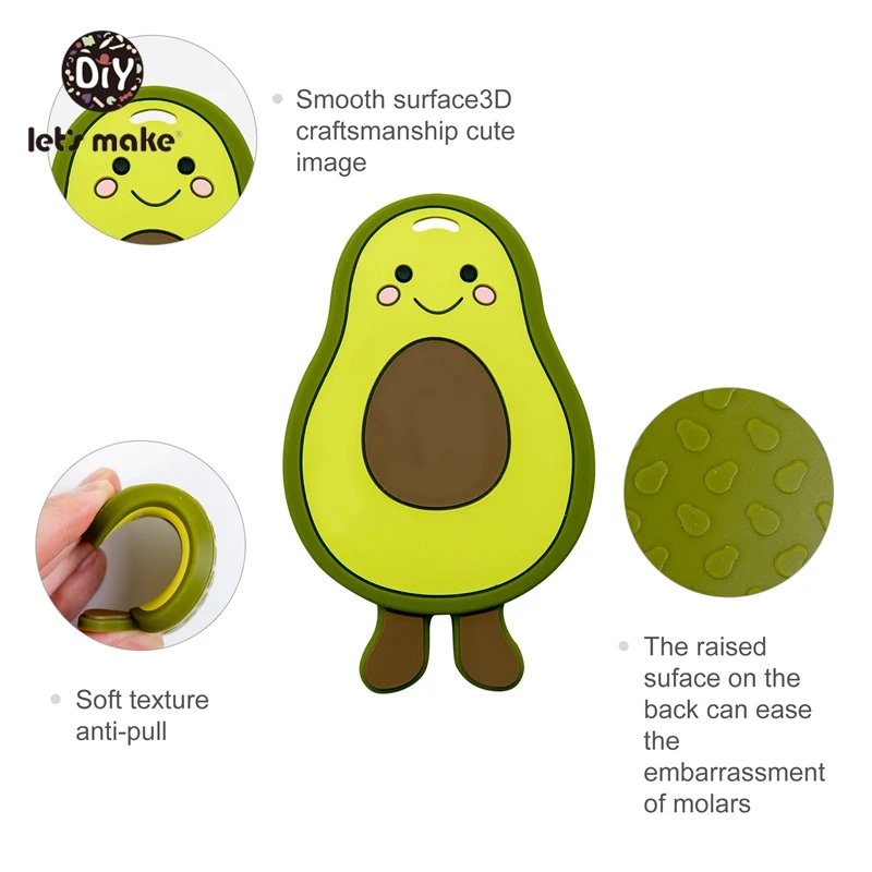 Vamos Fazer Bebê Mordedor Silicone Grânulos Brinquedos Bpa Livre Grau Alimentício Faça Você Mesmo Chupeta Clipes Jóias Abacate Mastigar Colar Pingente 10 Pçs 4 Mordedores p bebê