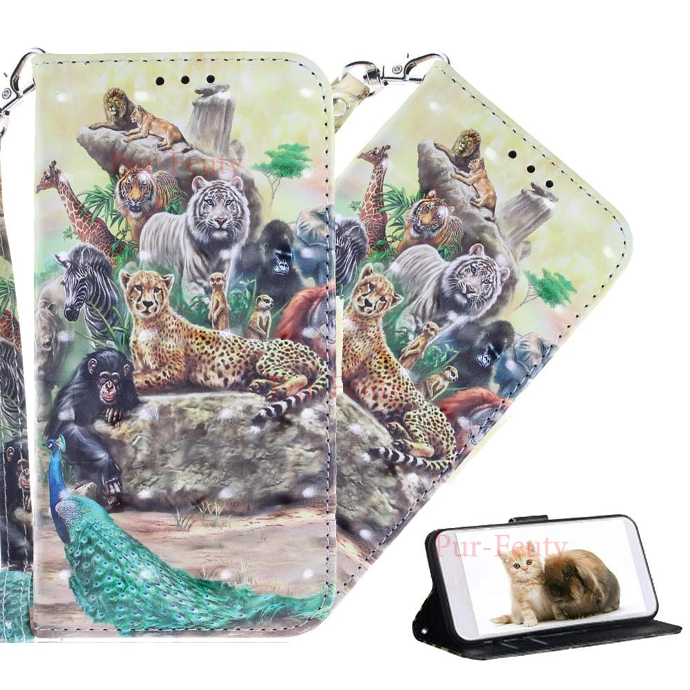 Zoo 3D бумажник флип чехол для huawei Y6 Y7 Y5 Y9 Prime кошелек PU кожаный милый чехол для huawei P Smart Plus Z Nova 5i 4 3i 3 - Цвет: Zoo