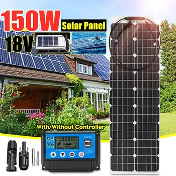 

150W 18V Solar Panel Monocrystalline Solar Cell DIY Module MC4 Cable + 10/20/30/40A/50A Controller for Outdoor Battery Charger
