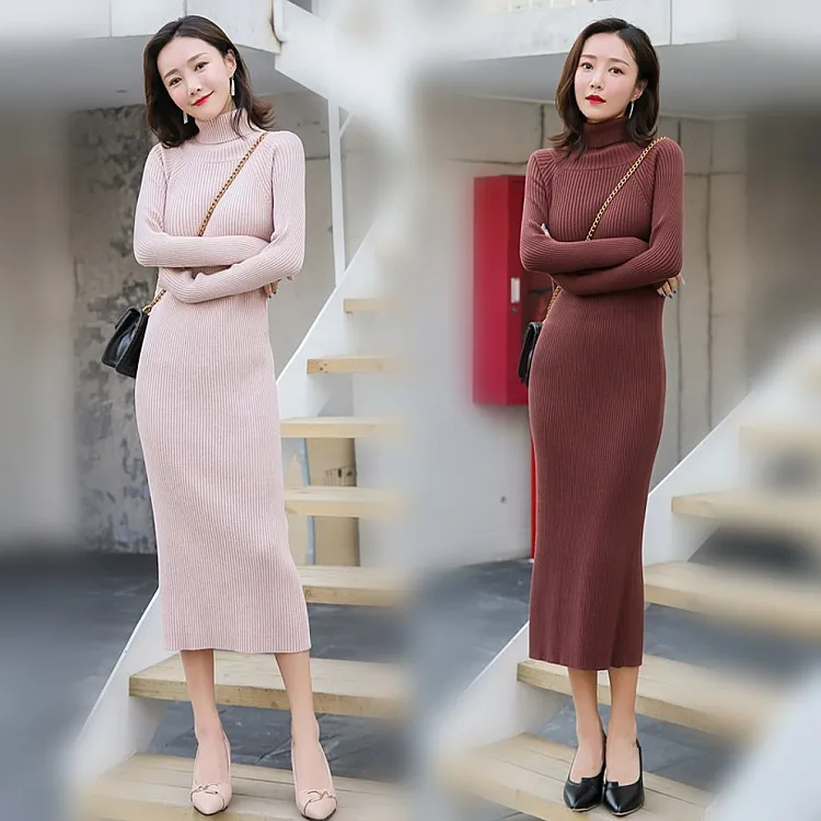

Europe And America Autumn & Winter Jersey Dress Women's 2019 New Style WOMEN'S Dress Slim Fit Elegant Mid-length Sweater Base Sk