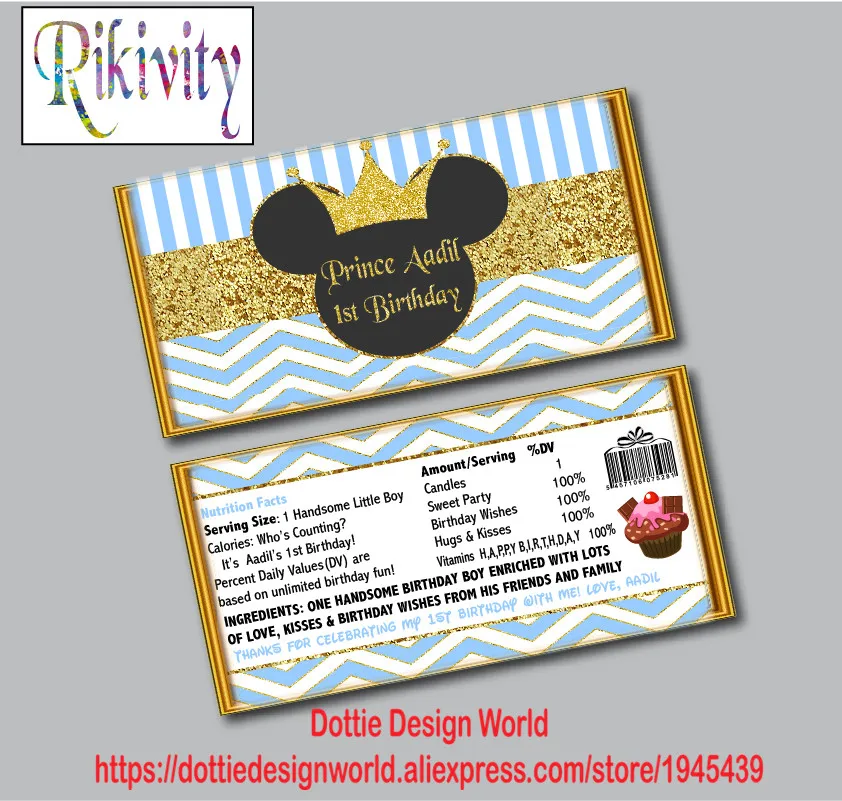 

10 pcs Prince Birthday Hershey Candy Bar Wrapper Personalized Custom Cholcolate Wrapper Baby Shower Wedding party decoration