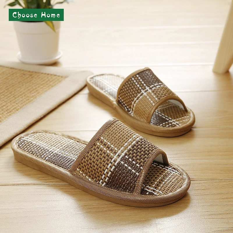 Тапки для женщин пляжные шлепанцы мужчин тростник искусственное плетение
