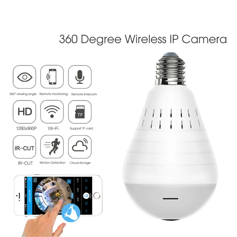 360 Degree Wireless IP Camera Security Fisheye Panoramic Surveillance Wifi Night Vision Bulb Lamp CCTV P2P | Безопасность и защита